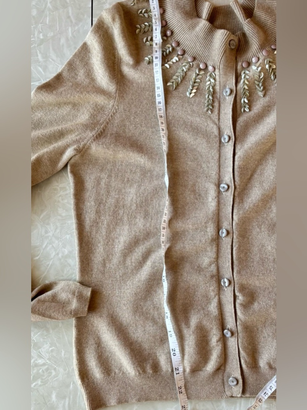 Rebecca Taylor Camel Embellished Crewneck Cardigan - Picture 4 of 7